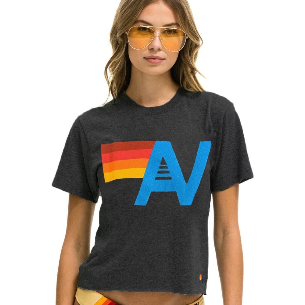 NWT Aviator Nation logo boyfriend tee charcoal size small; still in package!
